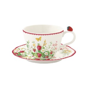 Ceasca cu farfurioara, portelan, 240ml, "Jardin des Fraises" - Easy Life