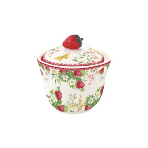 Bol pentru zahar, cu capac, portelan, 200ml, "Jardin des Fraises" - Easy Life