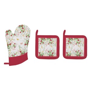 Set manusa bucatarie si 2 suporturi vase, "Jardin des Fraises" - Easy Life