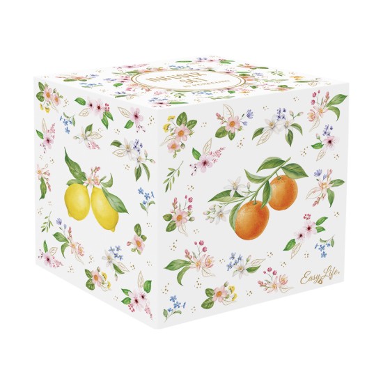Cana cu capac si infuzor metalic, portelan, model embosat, 450ml, "Fancy Fruit" - Easy Life