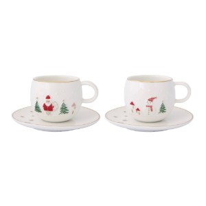 Set 2 cesti cafea cu farfurioara, portelan, 120ml, "Let it Snow" - Nuova R2S