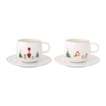 Set 2 cesti cafea cu farfurioara, portelan, 120ml, "Let it Snow" - Easy Life