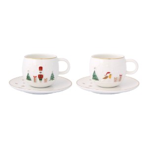 Set 2 cesti cafea cu farfurioara, portelan, 120ml, "Let it Snow" - Nuova R2S