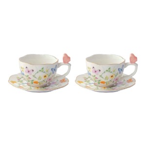 Set 2 cesti cafea cu farfurioara, portelan, 120ml, "Dancing Butterflies" - Easy Life