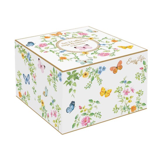 Set 2 cesti cafea cu farfurioara, portelan, 120ml, "Dancing Butterflies" - Easy Life