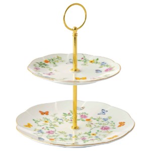 Platou prajituri, cu 2 niveluri, portelan, 16/21cm, "Dancing Butterflies" - Easy Life