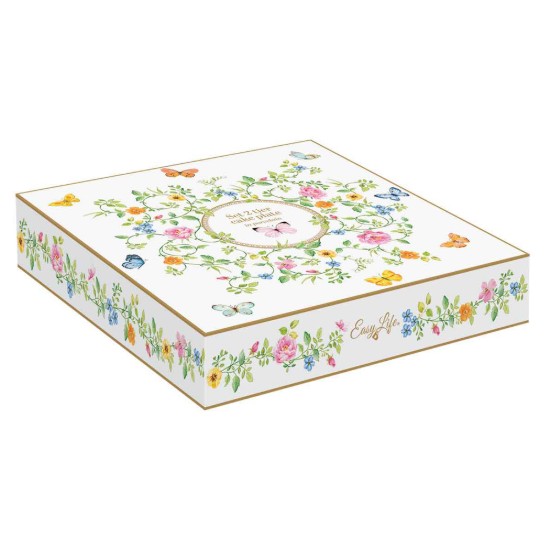 Platou prajituri, cu 2 niveluri, portelan, 16/21cm, "Dancing Butterflies" - Easy Life