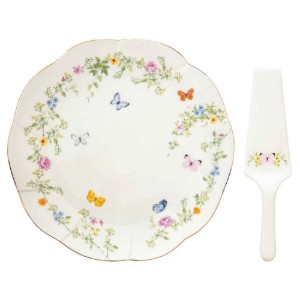 Set platou si paleta tort, portelan, 32cm, "Dancing Butterflies" - Easy Life