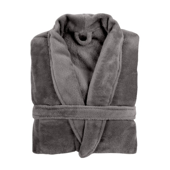 Halat de baie unisex, microflanel, S/M, "Cosy", Grey - Tiseco