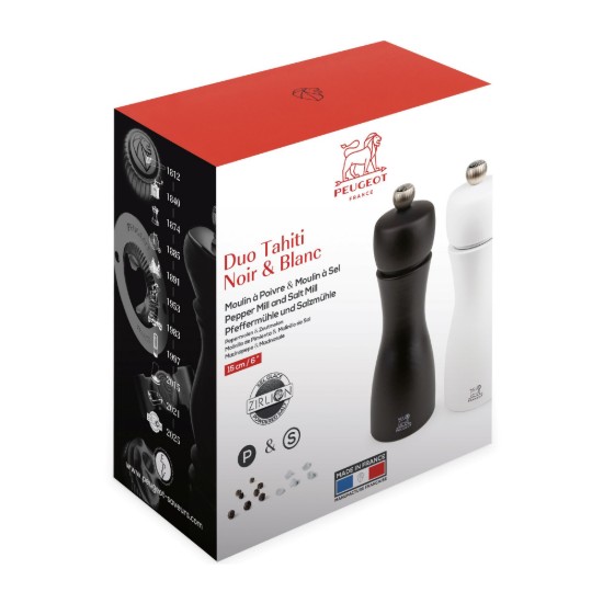 Set 2 rasnite sare si piper, 15 cm, "Tahiti Z", Black&White - Peugeot