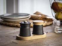 Set rasnita piper "Bali" si dispenser sare, fonta - Peugeot