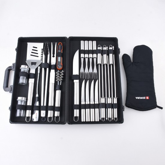 Set 24 piese pentru gratar, inox  - Zokura