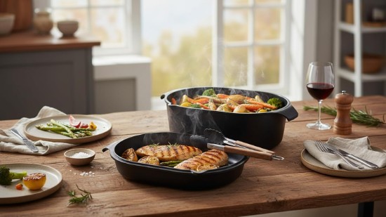 Capac cu suprafata grill pentru tava friptura, aluminiu, 32 x 22 cm - AMT Gastroguss