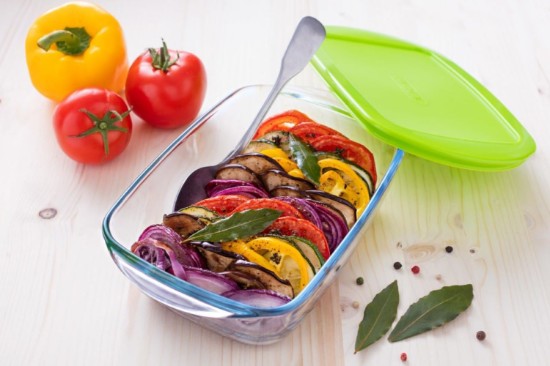 Caserola dreptunghiulara, cu capac, sticla termorezistenta, 28x20cm/2,5L, "Cook&Store", Blue - Pyrex