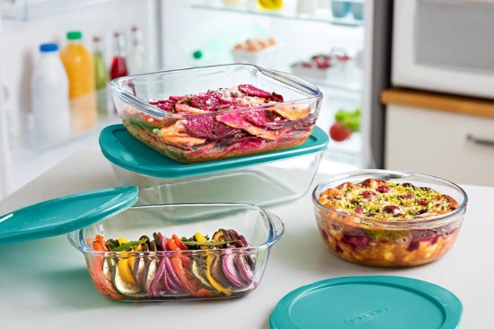 Caserola dreptunghiulara, cu capac, sticla termorezistenta, 28x20cm/2,5L, "Cook&Store", Blue - Pyrex