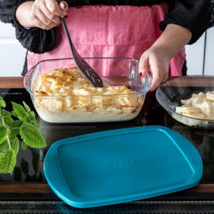 Caserola patrata, cu capac, sticla termorezistenta, 25x22cm/2,2L, "Cook&Store", Blue - Pyrex
