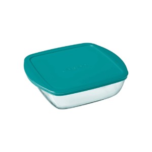 Caserola patrata, cu capac, sticla termorezistenta, 25x22cm/2,2L, "Cook&Store", Blue - Pyrex
