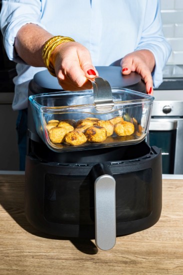 Vas pentru airfryer, cu maner detasabil, sticla termorezistenta, 20x18cm/2L - Pyrex