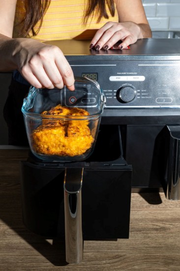 Vas pentru airfryer, cu maner detasabil, sticla termorezistenta, 20x14cm/1,5L - Pyrex