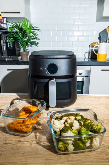 Vas pentru airfryer, cu maner detasabil, sticla termorezistenta, 20x14cm/1,5L - Pyrex