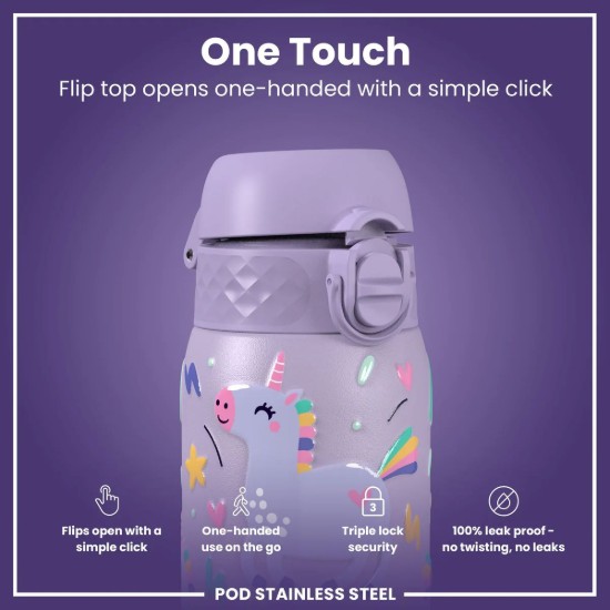 Sticla apa pentru copii, inox, 400ml, Periwinkle, Unicorns - Ion8