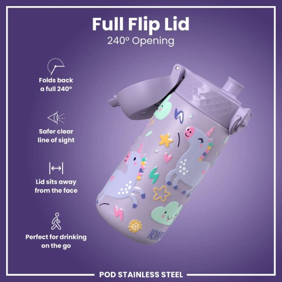 Sticla apa pentru copii, inox, 400ml, Periwinkle, Unicorns - Ion8