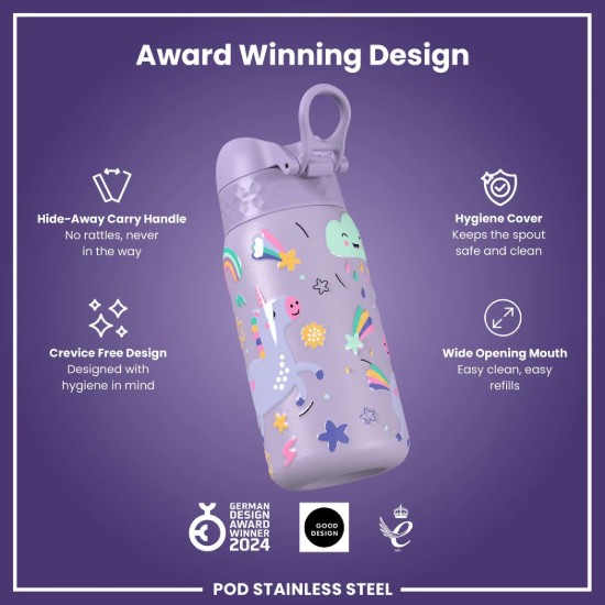 Sticla apa pentru copii, inox, 400ml, Periwinkle, Unicorns - Ion8