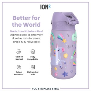 Sticla apa pentru copii, inox, 400ml, Periwinkle, Unicorns - Ion8