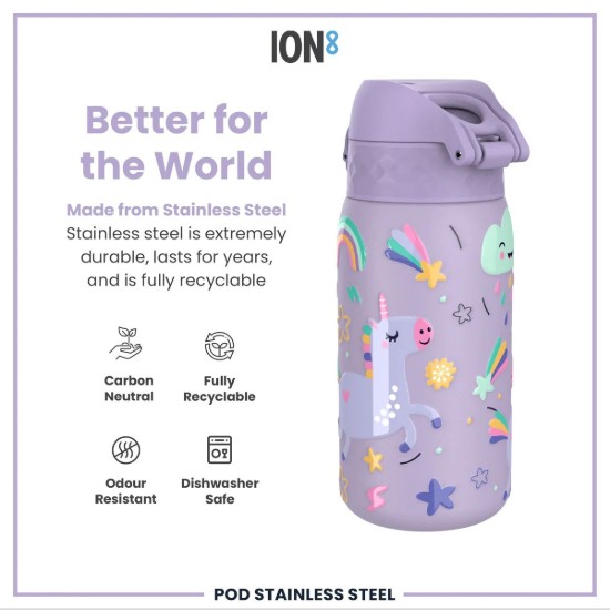 Sticla apa pentru copii, inox, 400ml, Periwinkle, Unicorns - Ion8