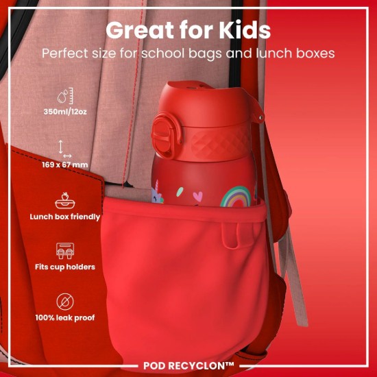 Sticla apa pentru copii, recyclon, 350ml, Red Unicorns - Ion8