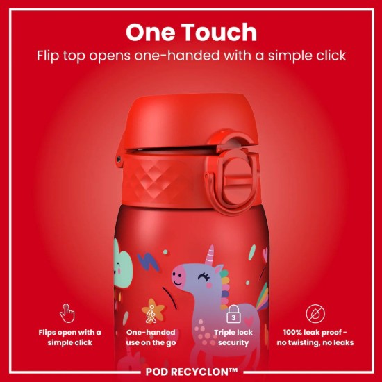 Sticla apa pentru copii, recyclon, 350ml, Red Unicorns - Ion8
