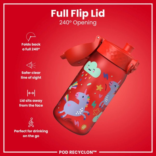 Sticla apa pentru copii, recyclon, 350ml, Red Unicorns - Ion8
