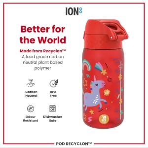 Sticla apa pentru copii, recyclon, 350ml, Red Unicorns - Ion8