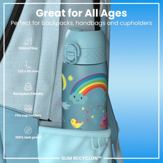 Sticla apa pentru copii Slim, recyclon, 500ml, Blue Unicorns - Ion8