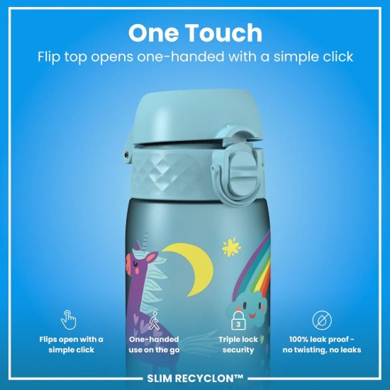 Sticla apa pentru copii Slim, recyclon, 500ml, Blue Unicorns - Ion8