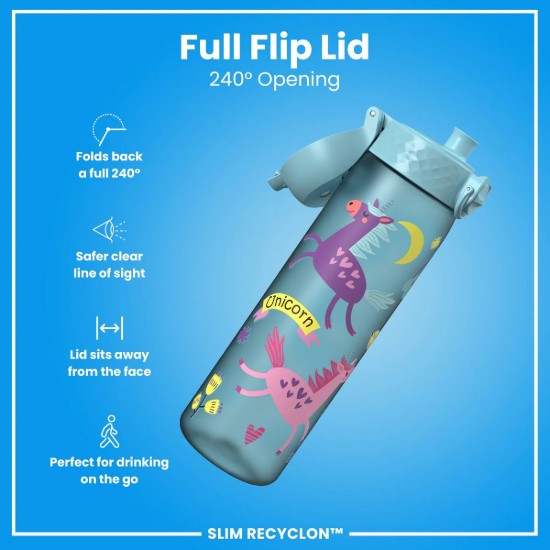 Sticla apa pentru copii Slim, recyclon, 500ml, Blue Unicorns - Ion8