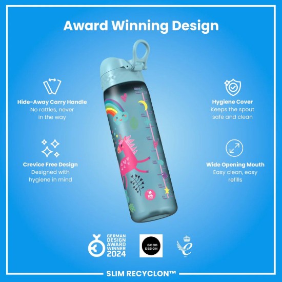 Sticla apa pentru copii Slim, recyclon, 500ml, Blue Unicorns - Ion8
