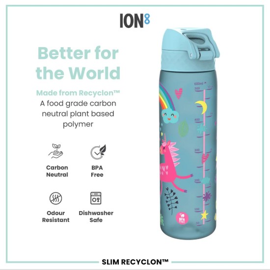 Sticla apa pentru copii Slim, recyclon, 500ml, Blue Unicorns - Ion8