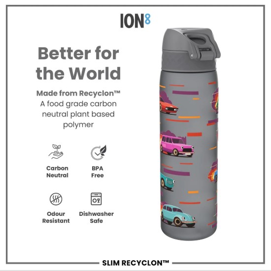 Sticla apa pentru copii Slim, recyclon, 500ml, Sport Cars - Ion8