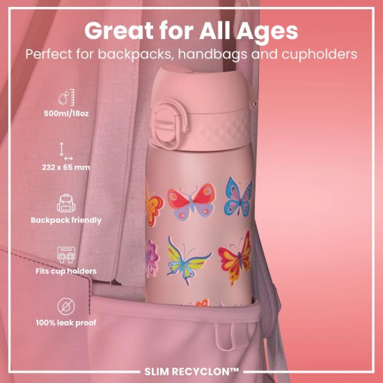 Sticla apa pentru copii Slim, recyclon, 500ml, Butterfly - Ion8