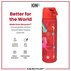 Sticla apa pentru copii Slim, recyclon, 500ml, Red Unicorns - Ion8