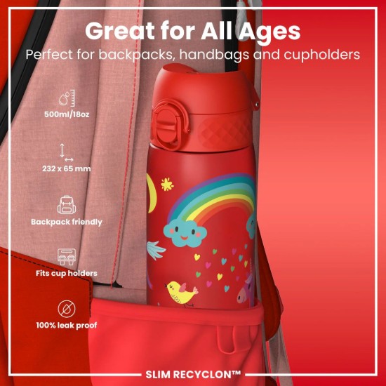 Sticla apa pentru copii Slim, recyclon, 500ml, Red Unicorns - Ion8