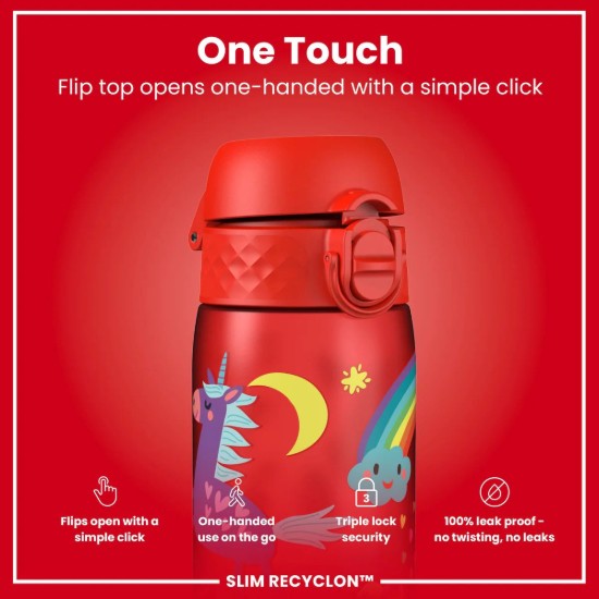 Sticla apa pentru copii Slim, recyclon, 500ml, Red Unicorns - Ion8