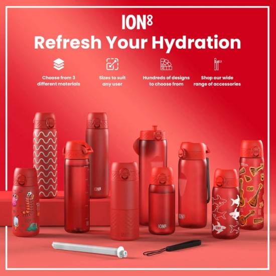 Sticla apa pentru copii Slim, recyclon, 500ml, Red Unicorns - Ion8