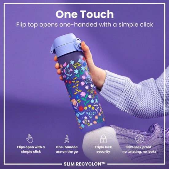 Sticla apa pentru copii Slim, recyclon, 500ml, Ditsy Floral - Ion8