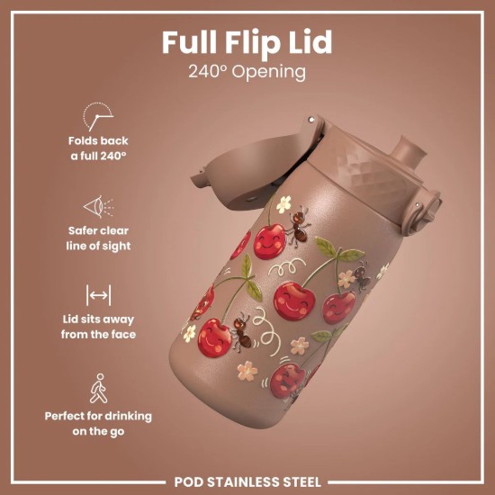 Sticla apa pentru copii, inox, 400ml, Cherries - Ion8