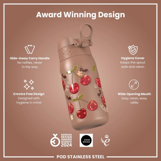 Sticla apa pentru copii, inox, 400ml, Cherries - Ion8