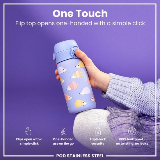 Sticla apa pentru copii, inox, 400ml, Hedgehog - Ion8