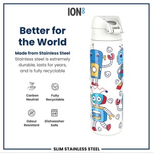 Sticla apa pentru copii Slim, inox, 600ml, Robots - Ion8