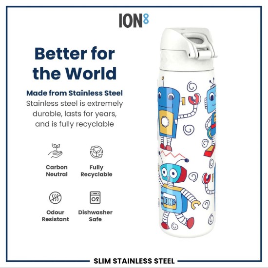 Sticla apa pentru copii Slim, inox, 600ml, Robots - Ion8